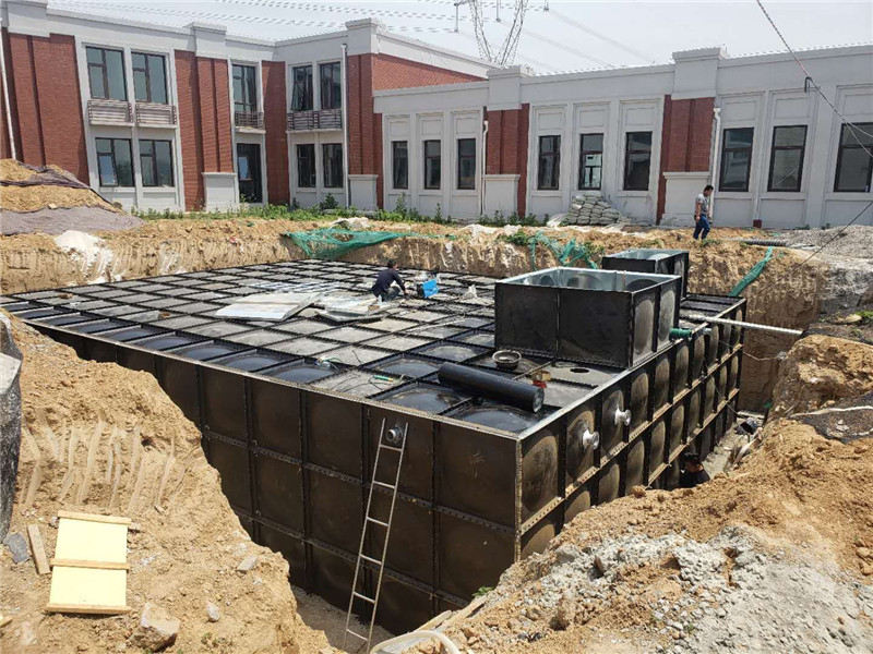 鄭州賈峪鎮小學330立方抗浮式地埋式箱泵一體消防水箱
